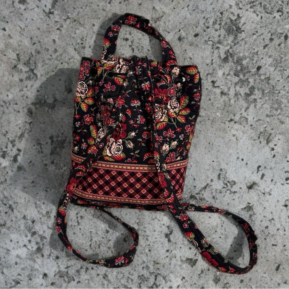 Vintage Vera Bradley Floral Quilted Backpack in Anastasia Black & Red Roses GUC - Picture 4 of 16